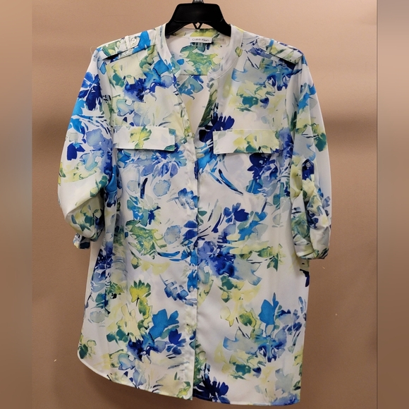 Nwt! Calvin Klein Women's  Roll Sleeve Top plus size button down - Picture 2 of 4